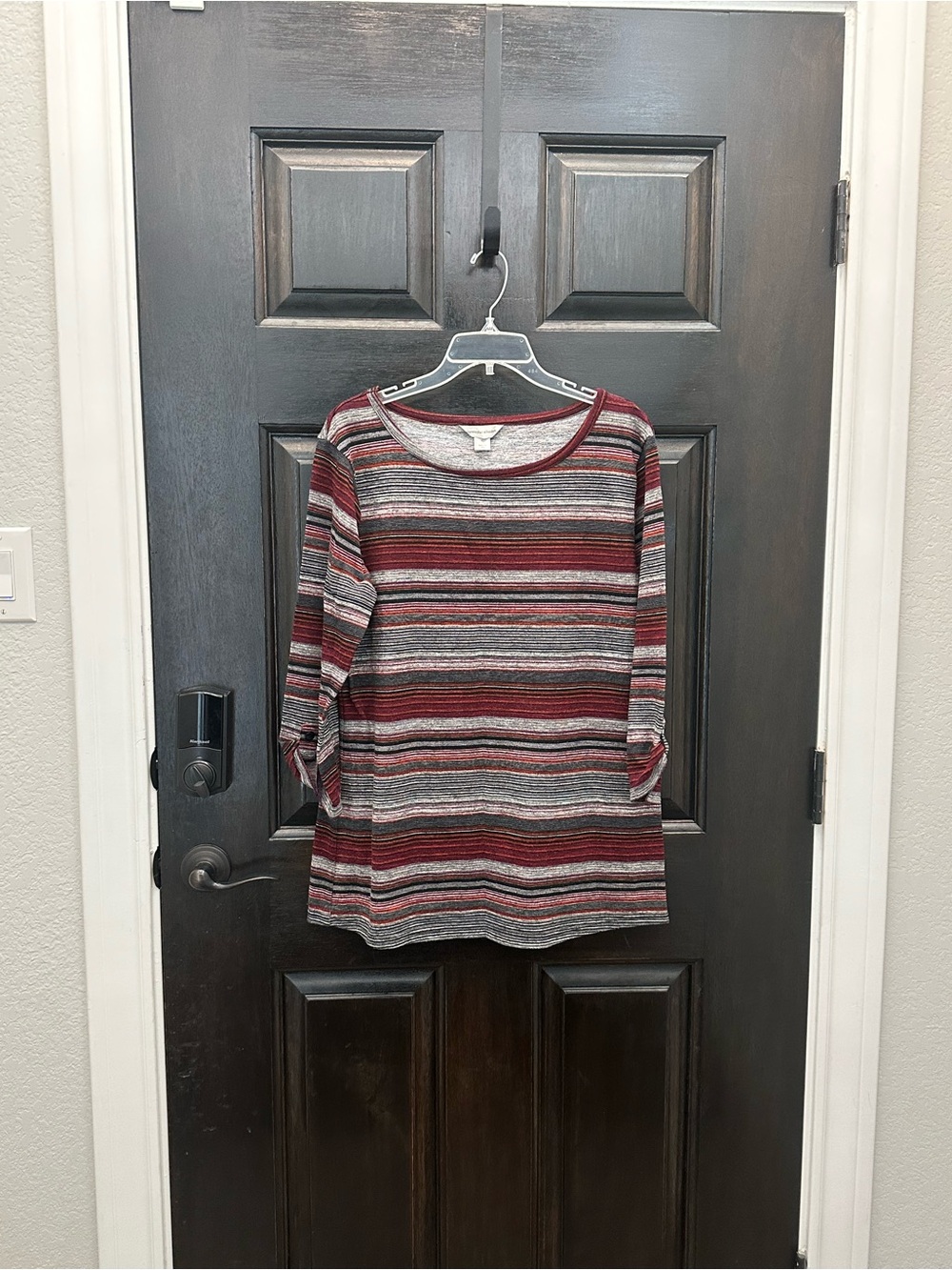 Christopher & Banks Burgundy and Gray Striped Roll-Tab Tunic XL